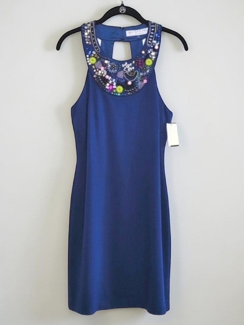 Trina Turk Navy Blue Embellished Collar Mini Dress